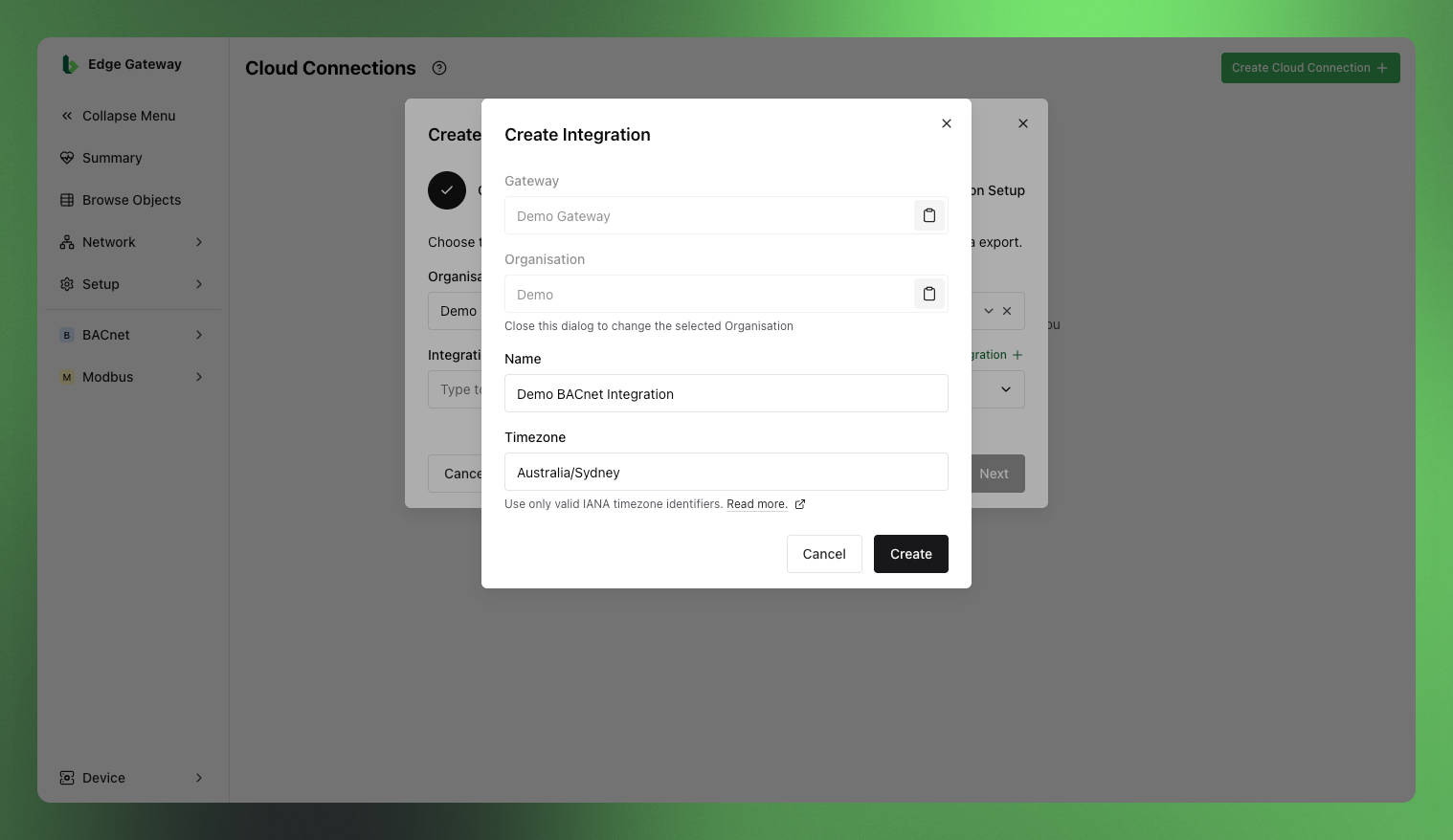 Create Integration Dialog
